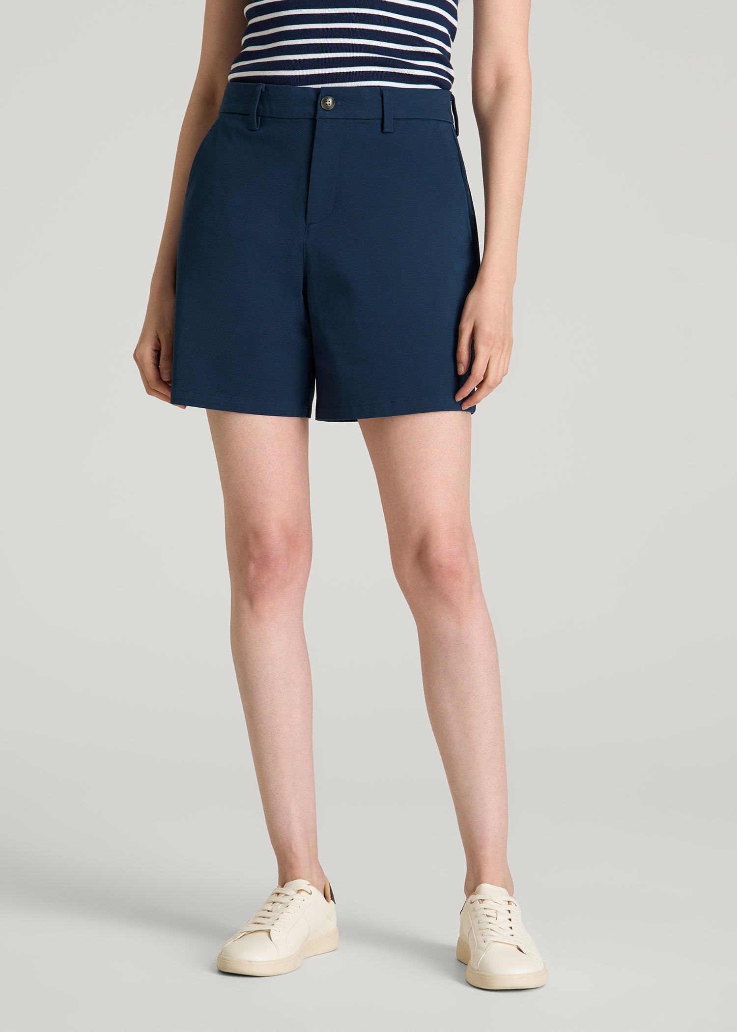 Stretch Commuter Chino Shorts for Tall Women in Navy Blue