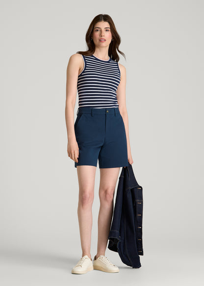 Stretch Commuter Chino Shorts for Tall Women in Navy Blue