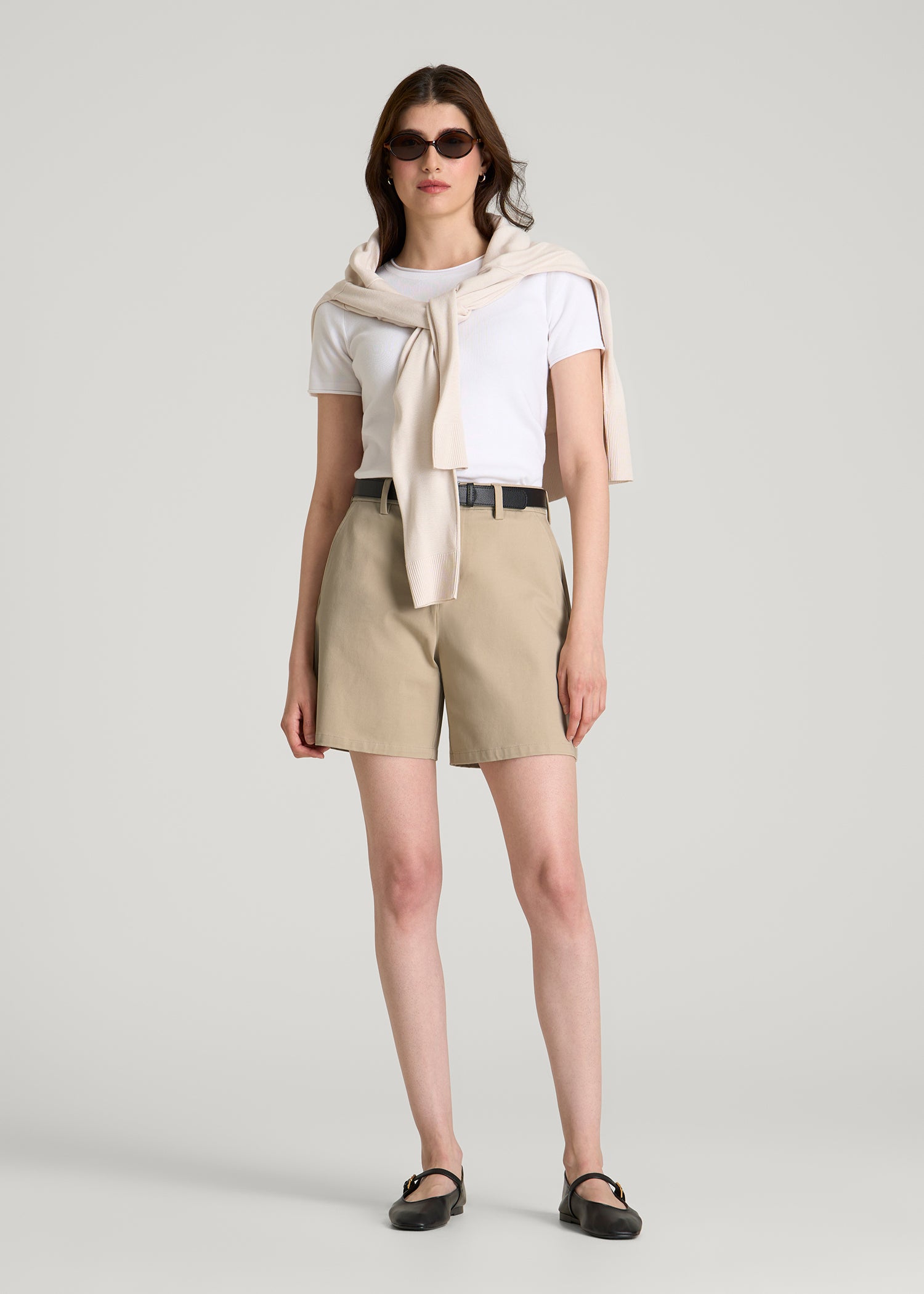 Stretch Commuter Chino Shorts for Tall Women in Warm Taupe