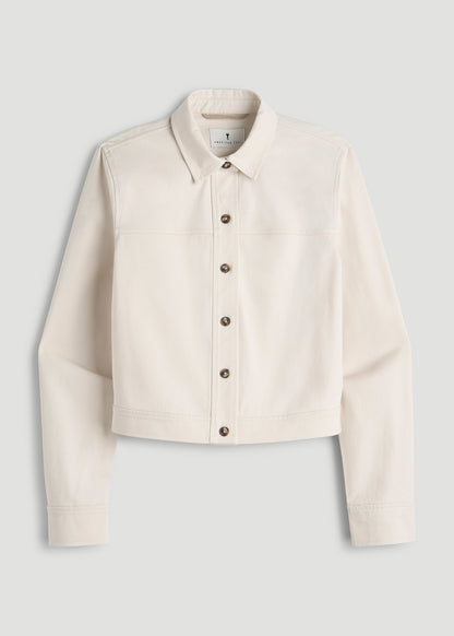 Stretch Commuter Military Cropped Cargo Jacket for Tall Women in White Sand