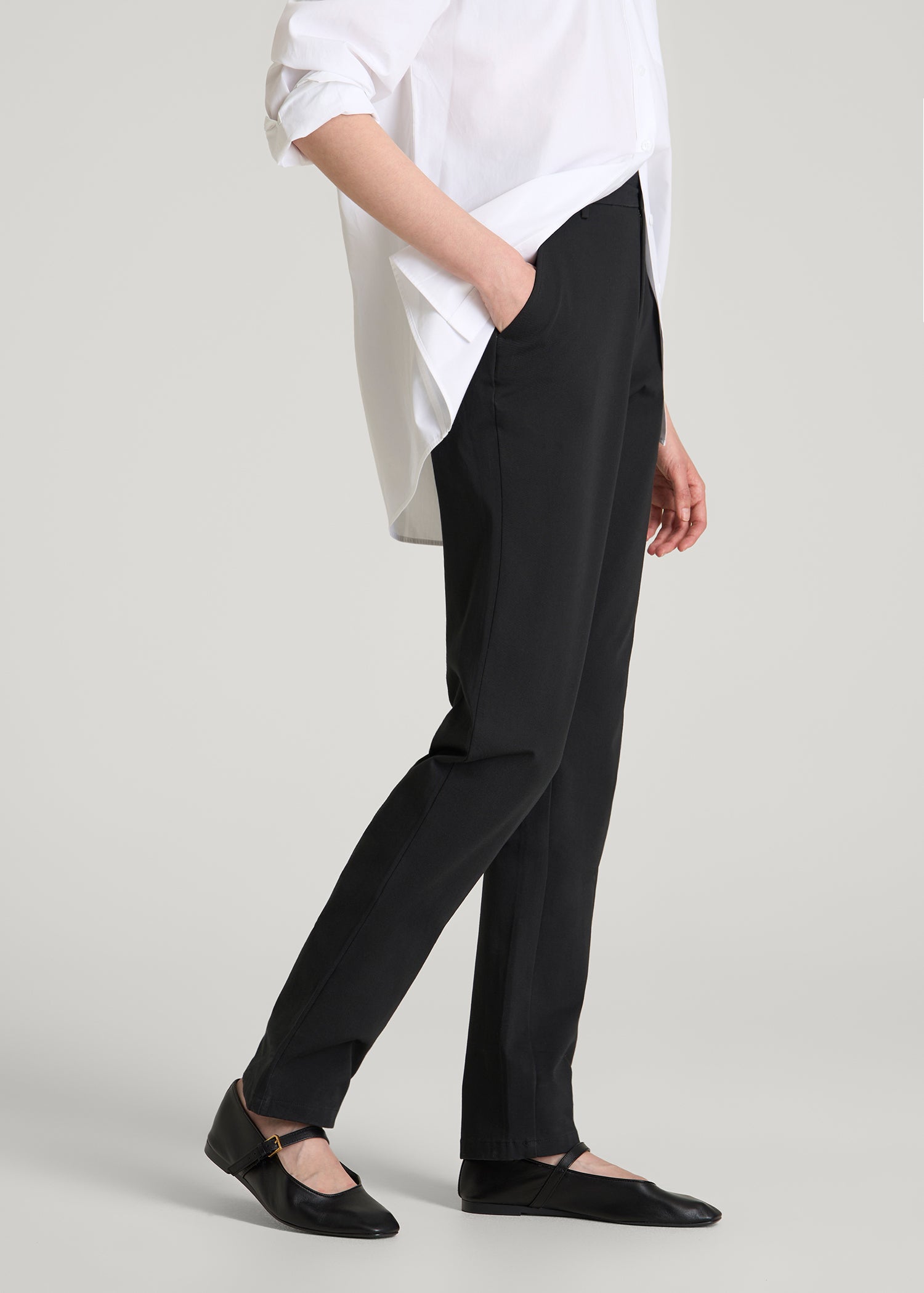 Stretch Commuter Tapered Fit Chino Pants for Tall Women in Black
