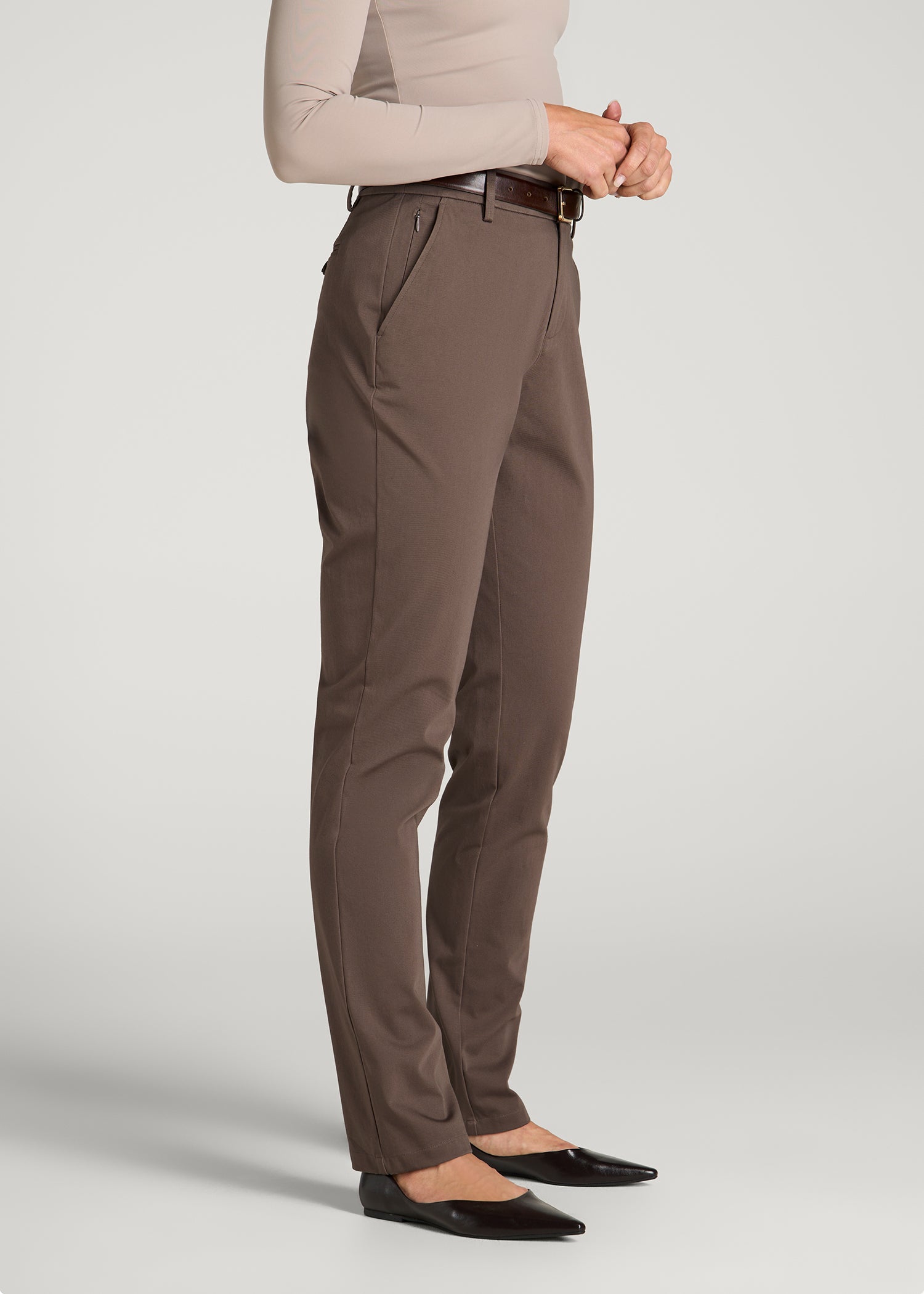 Stretch Commuter Tapered Chino Pants for Tall Women in Coffee Quartz