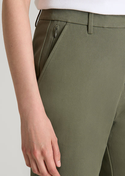 Stretch Commuter Tapered Fit Chino Pants for Tall Women in Olive