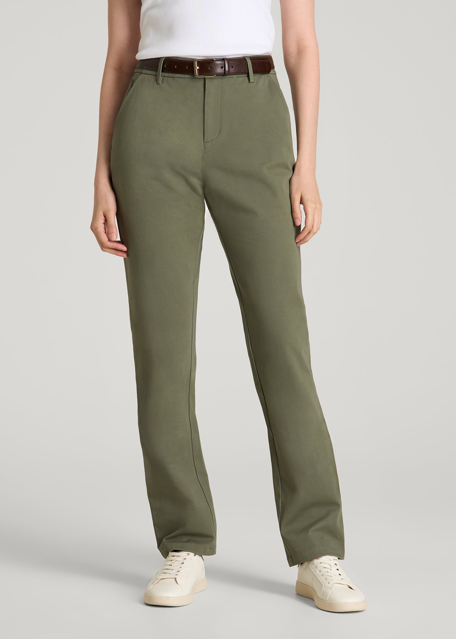 Stretch Commuter Tapered Fit Chino Pants for Tall Women in Olive