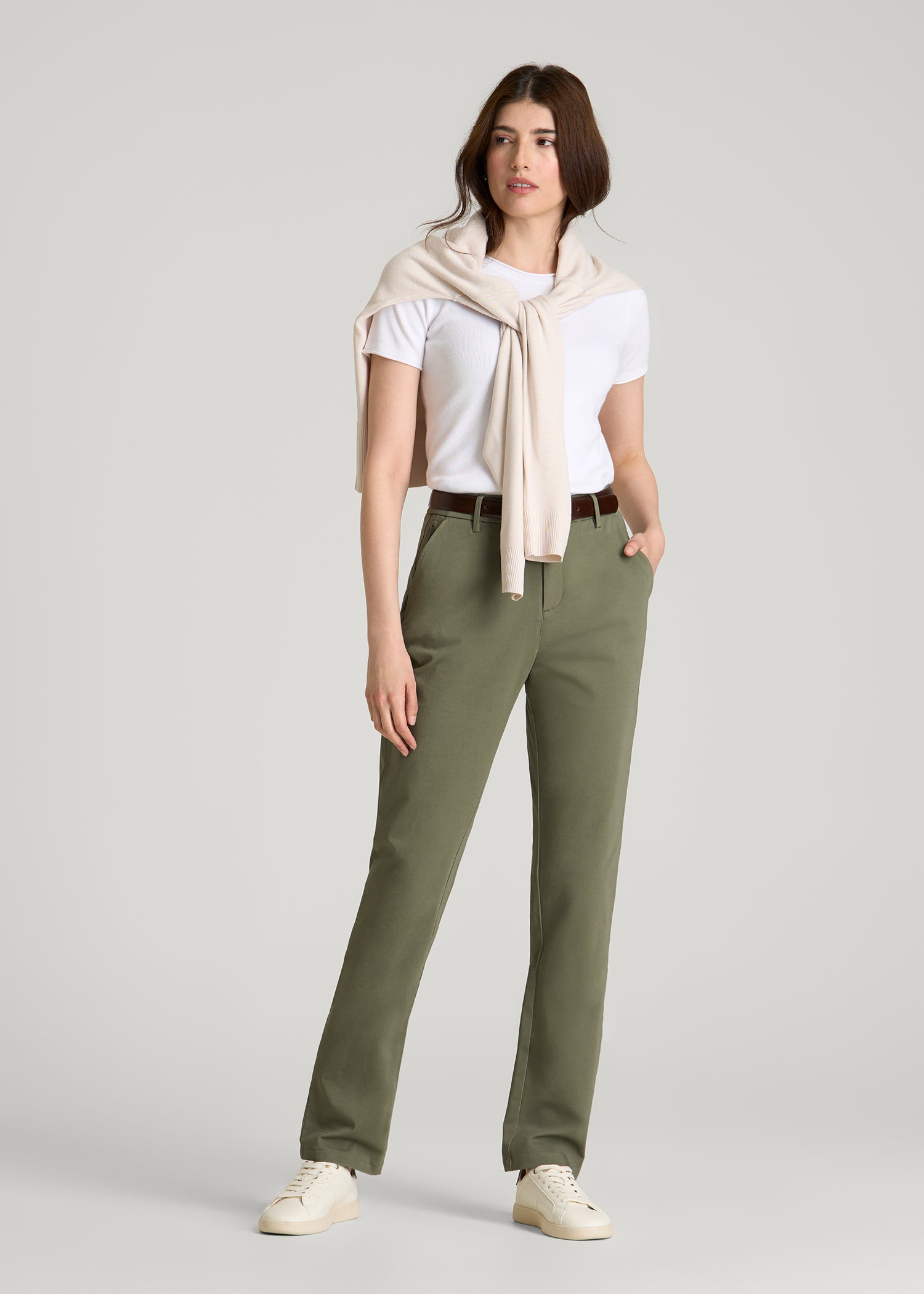 Stretch Commuter Tapered Fit Chino Pants for Tall Women in Olive