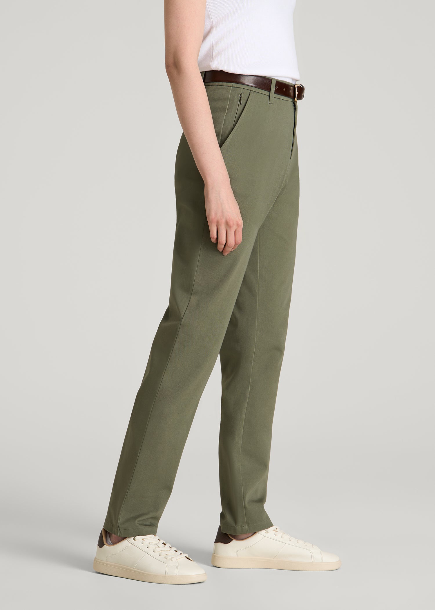 Stretch Commuter Tapered Fit Chino Pants for Tall Women in Olive