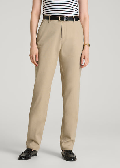 Stretch Commuter Tapered Fit Chino Pants for Tall Women in Warm Taupe