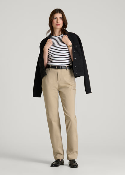 Stretch Commuter Tapered Fit Chino Pants for Tall Women in Warm Taupe