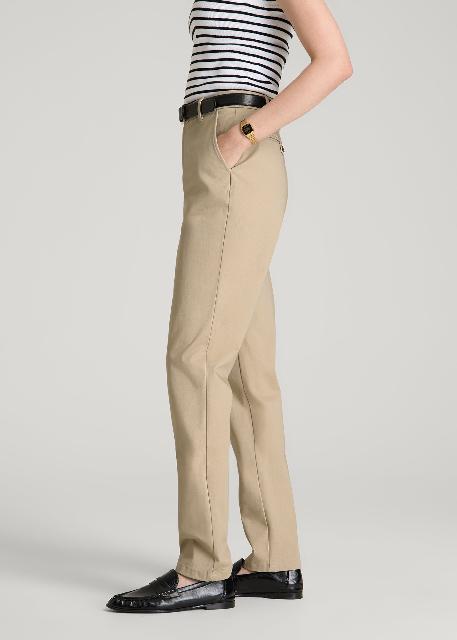 Stretch Commuter Tapered Fit Chino Pants for Tall Women in Warm Taupe