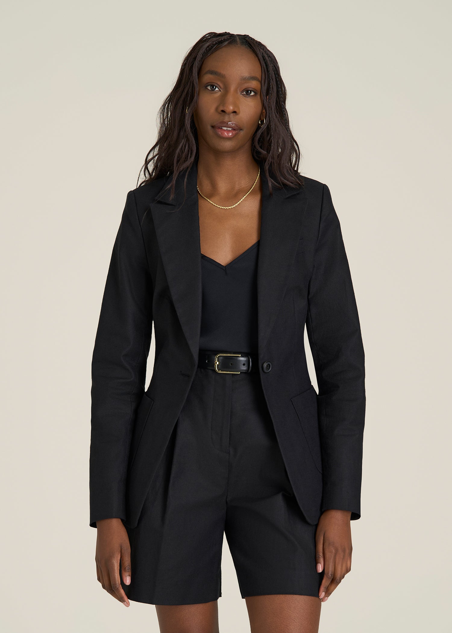 Slim Fit Linen Blend Blazer for Tall Women in Black