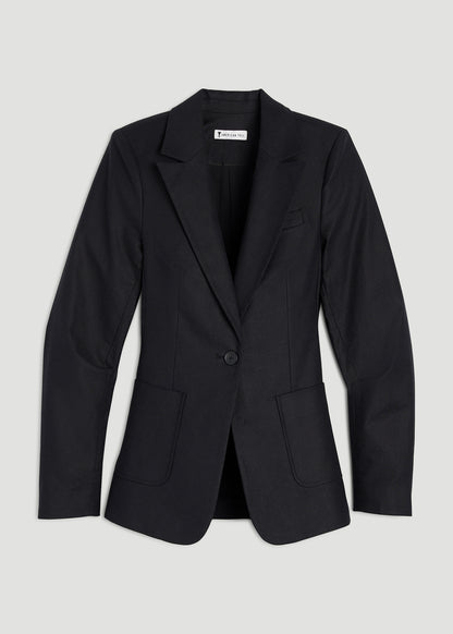 Slim Fit Linen Blend Blazer for Tall Women in Black