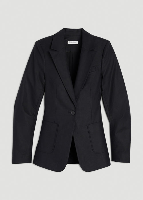 Slim Fit Linen Blend Blazer for Tall Women in Black