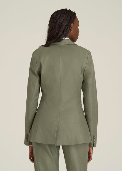 Slim Fit Linen Blend Blazer for Tall Women in Olive