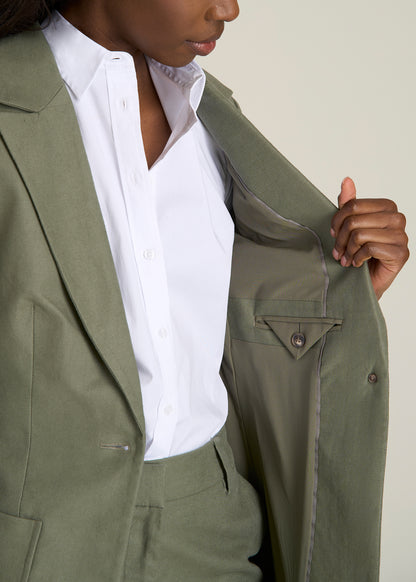 Slim Fit Linen Blend Blazer for Tall Women in Olive
