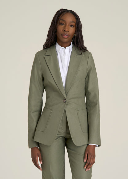 Slim Fit Linen Blend Blazer for Tall Women in Olive