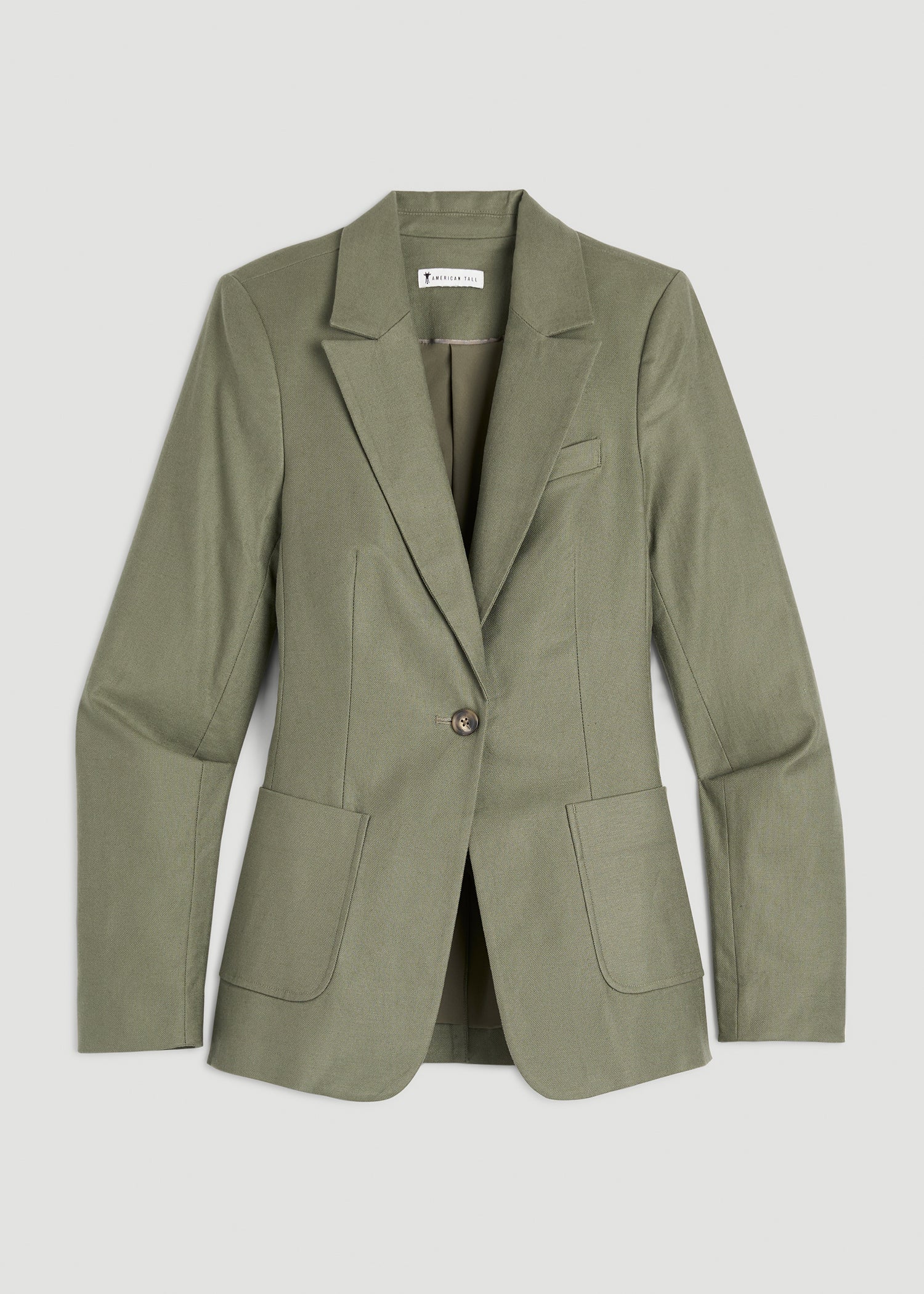 Slim Fit Linen Blend Blazer for Tall Women in Olive