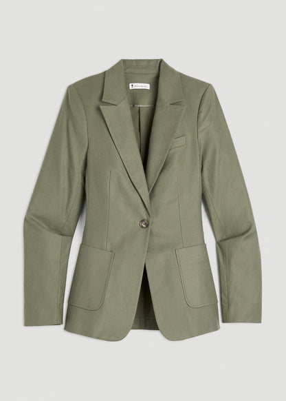Slim Fit Linen Blend Blazer for Tall Women in Olive