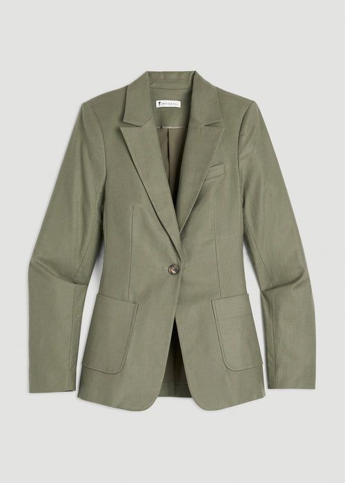 Slim Fit Linen Blend Blazer for Tall Women in Olive