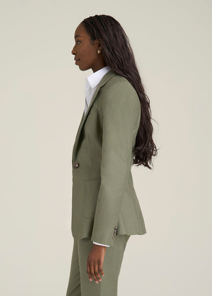 Slim Fit Linen Blend Blazer for Tall Women in Olive