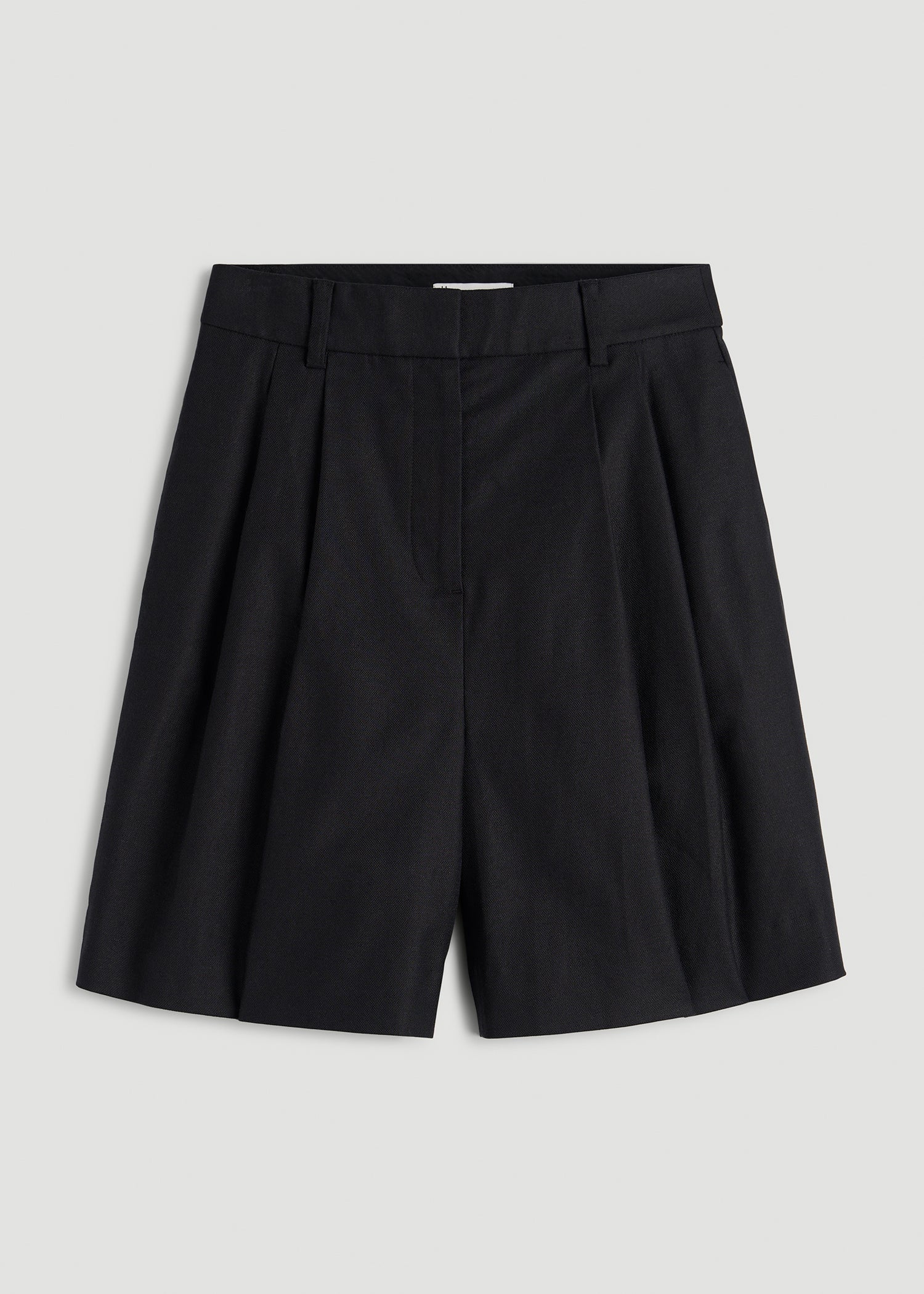 Stretch Cotton Linen Blend Pleated Shorts for Tall Women in Black 16 / Tall / Black