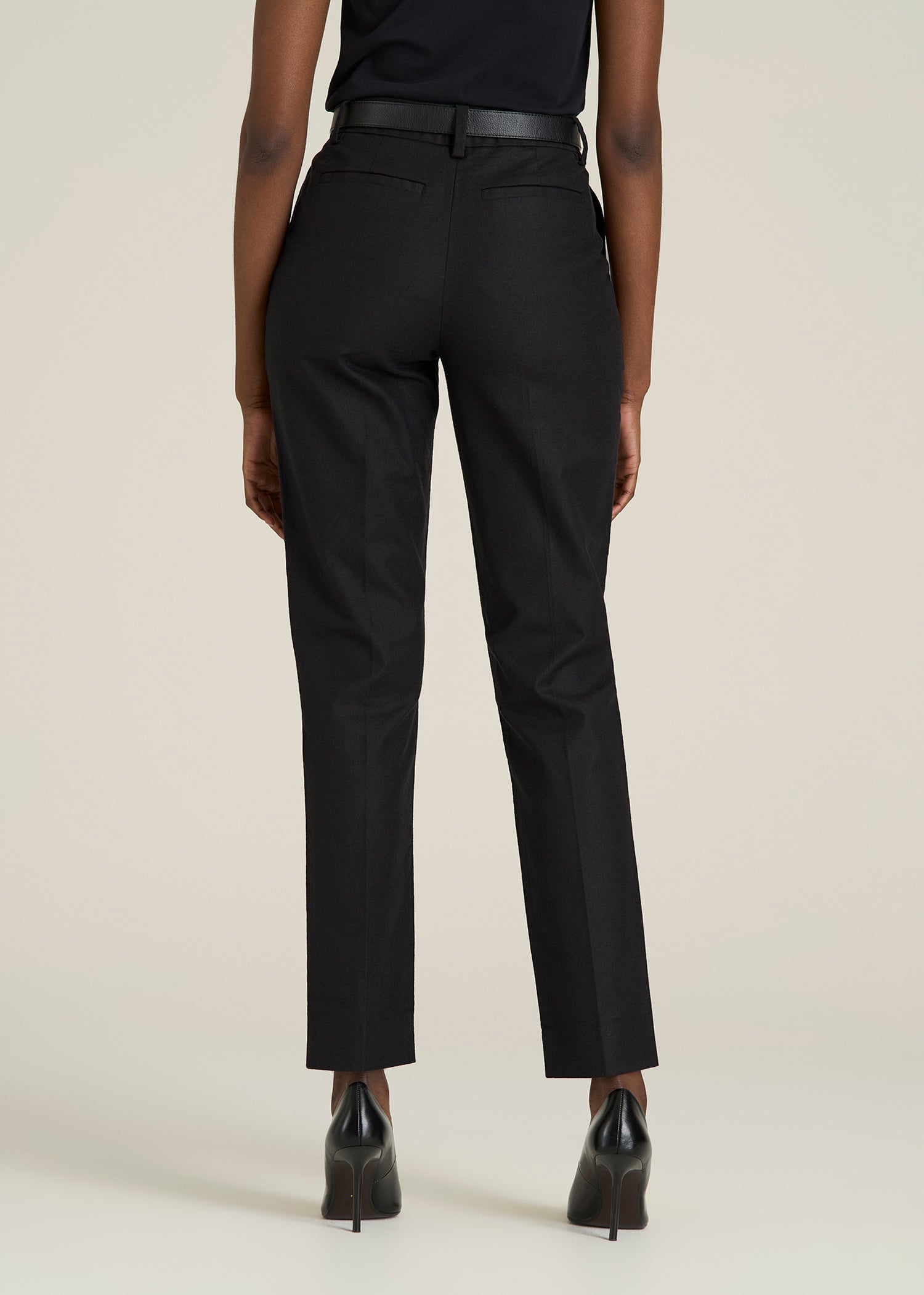 Stretch Linen Blend Dress Pants for Tall Women in Black