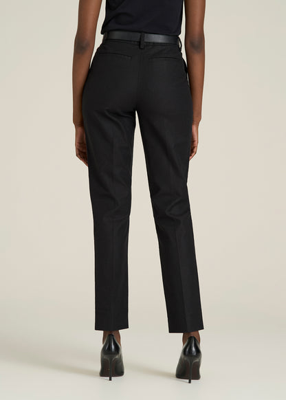 Stretch Linen Blend Dress Pants for Tall Women in Black