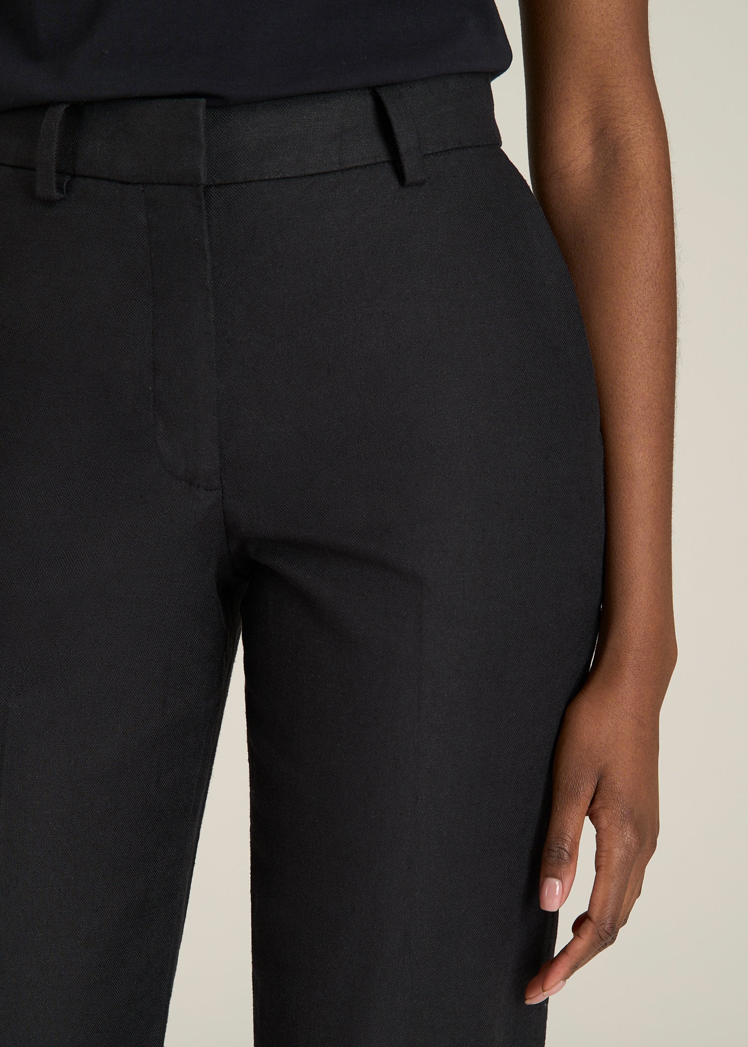 Stretch Linen Blend Dress Pants for Tall Women in Black