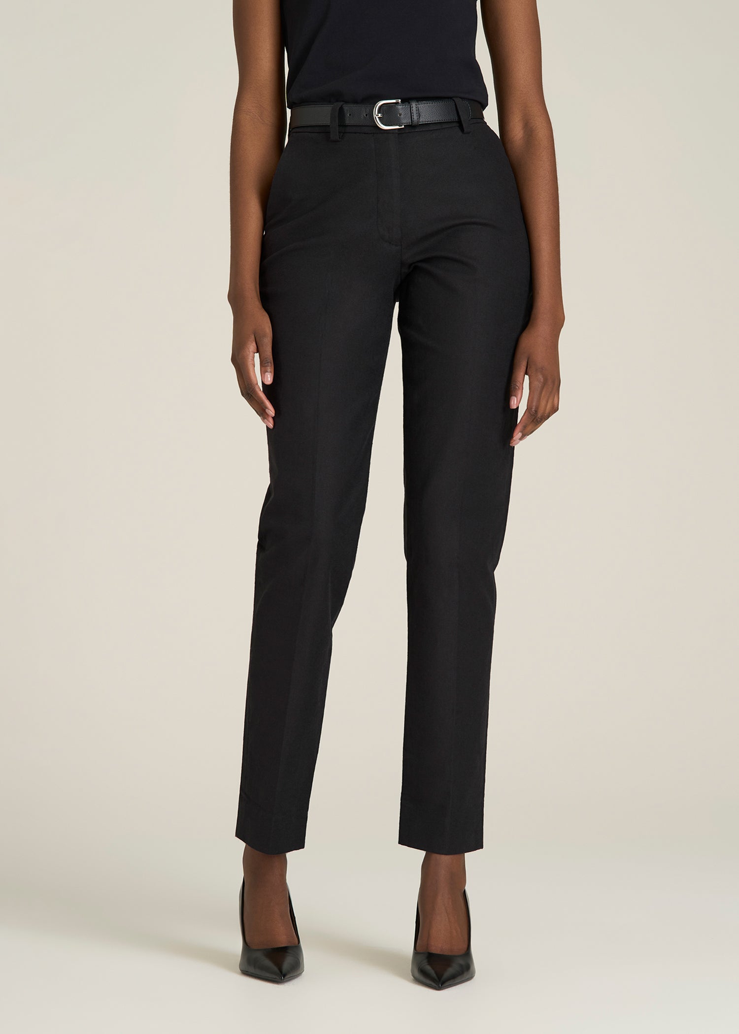 Stretch Linen Blend Dress Pants for Tall Women in Black