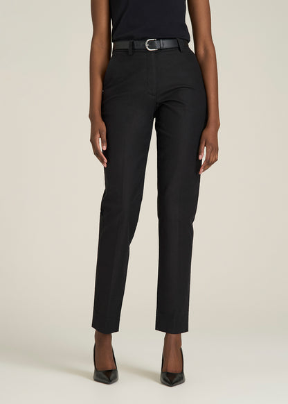Stretch Linen Blend Dress Pants for Tall Women in Black