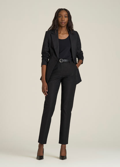 Stretch Linen Blend Dress Pants for Tall Women in Black