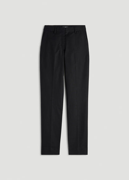 Stretch Linen Blend Dress Pants for Tall Women in Black