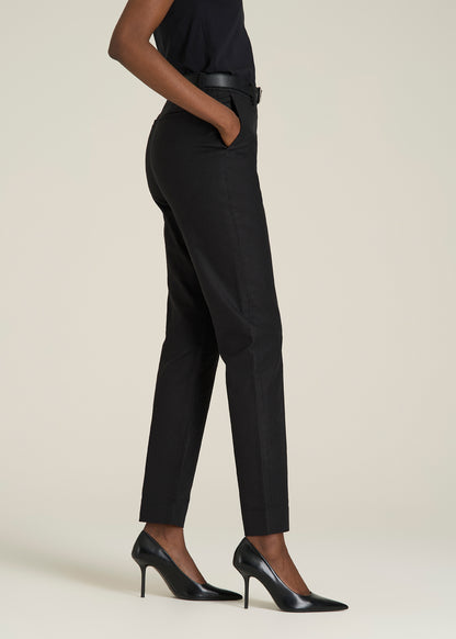 Stretch Linen Blend Dress Pants for Tall Women in Black