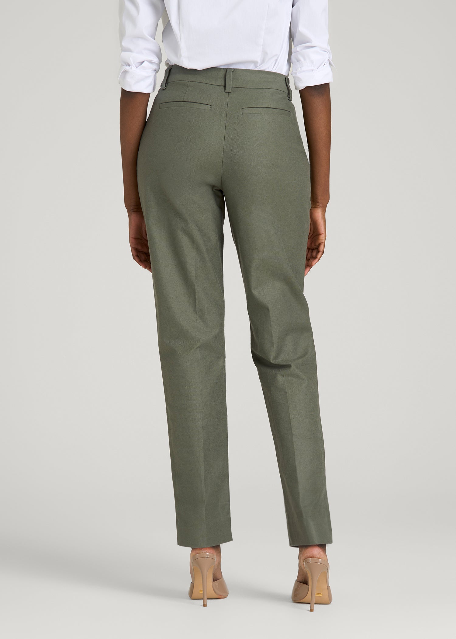 Stretch Linen Blend Dress Pants for Tall Women in Olive