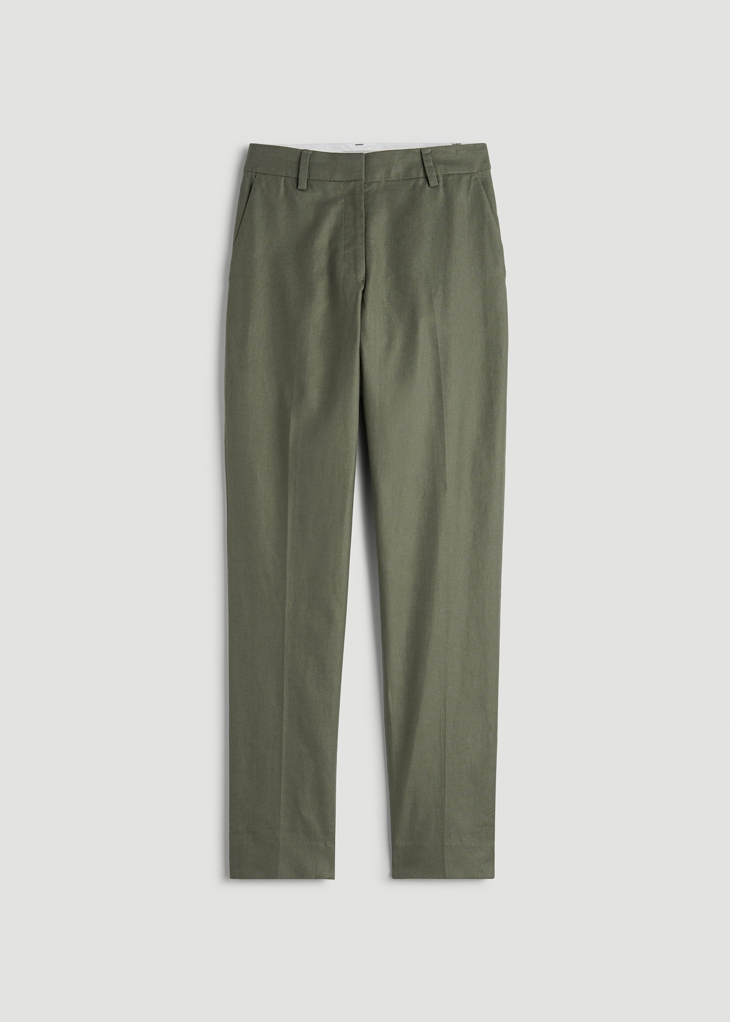Stretch Linen Blend Dress Pants for Tall Women in Olive