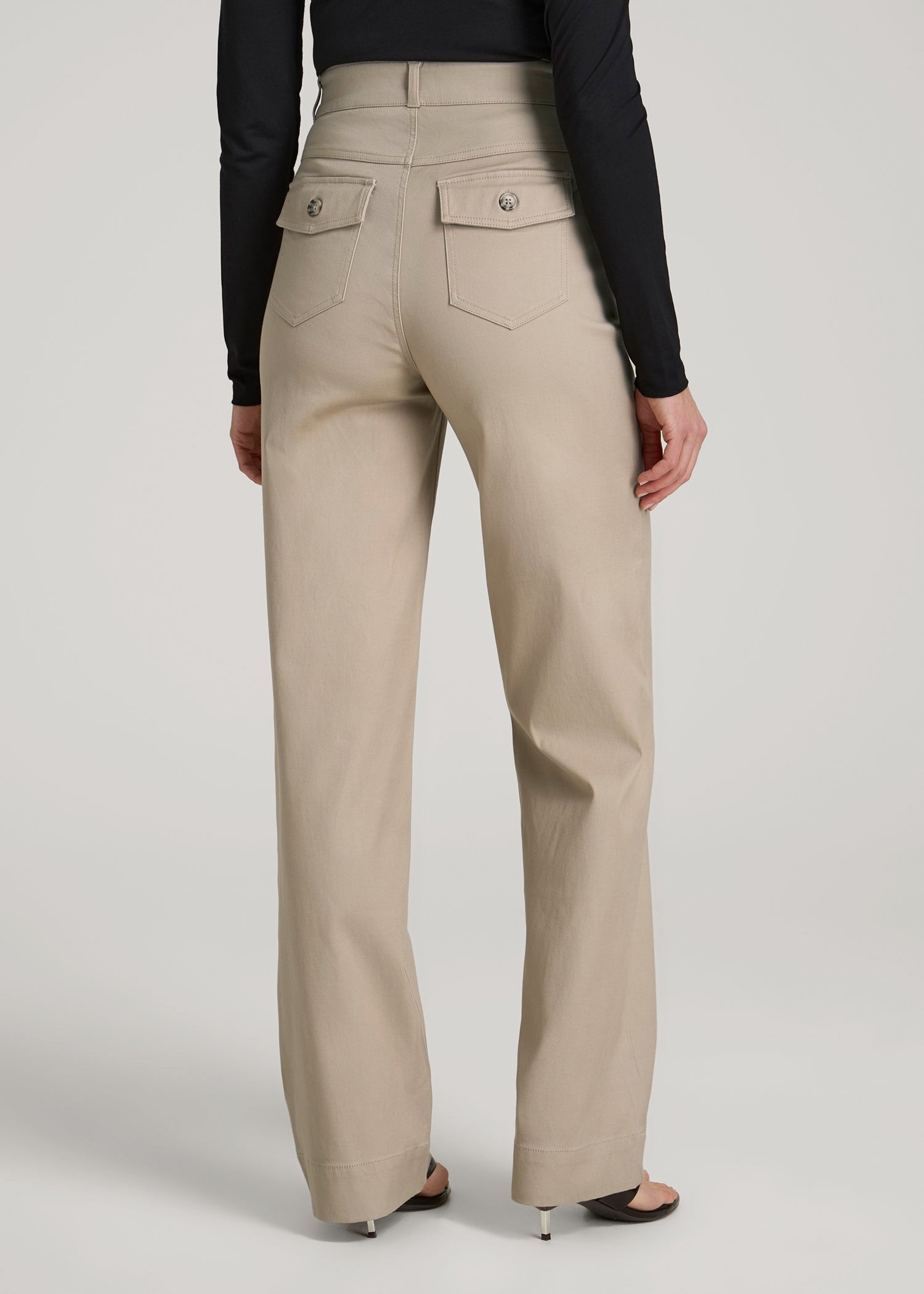 Stretch Twill Wide Leg Pant for Tall Women in Light Khaki