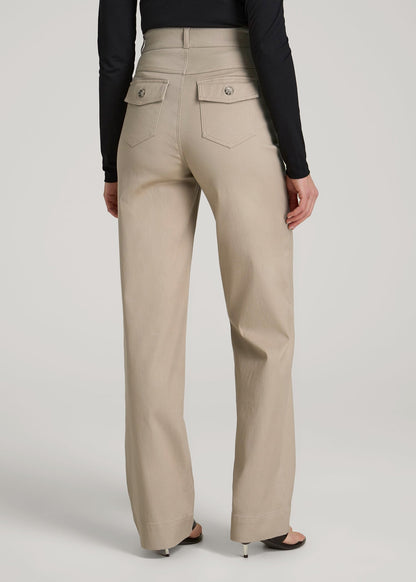 Stretch Twill Wide Leg Pant for Tall Women in Light Khaki