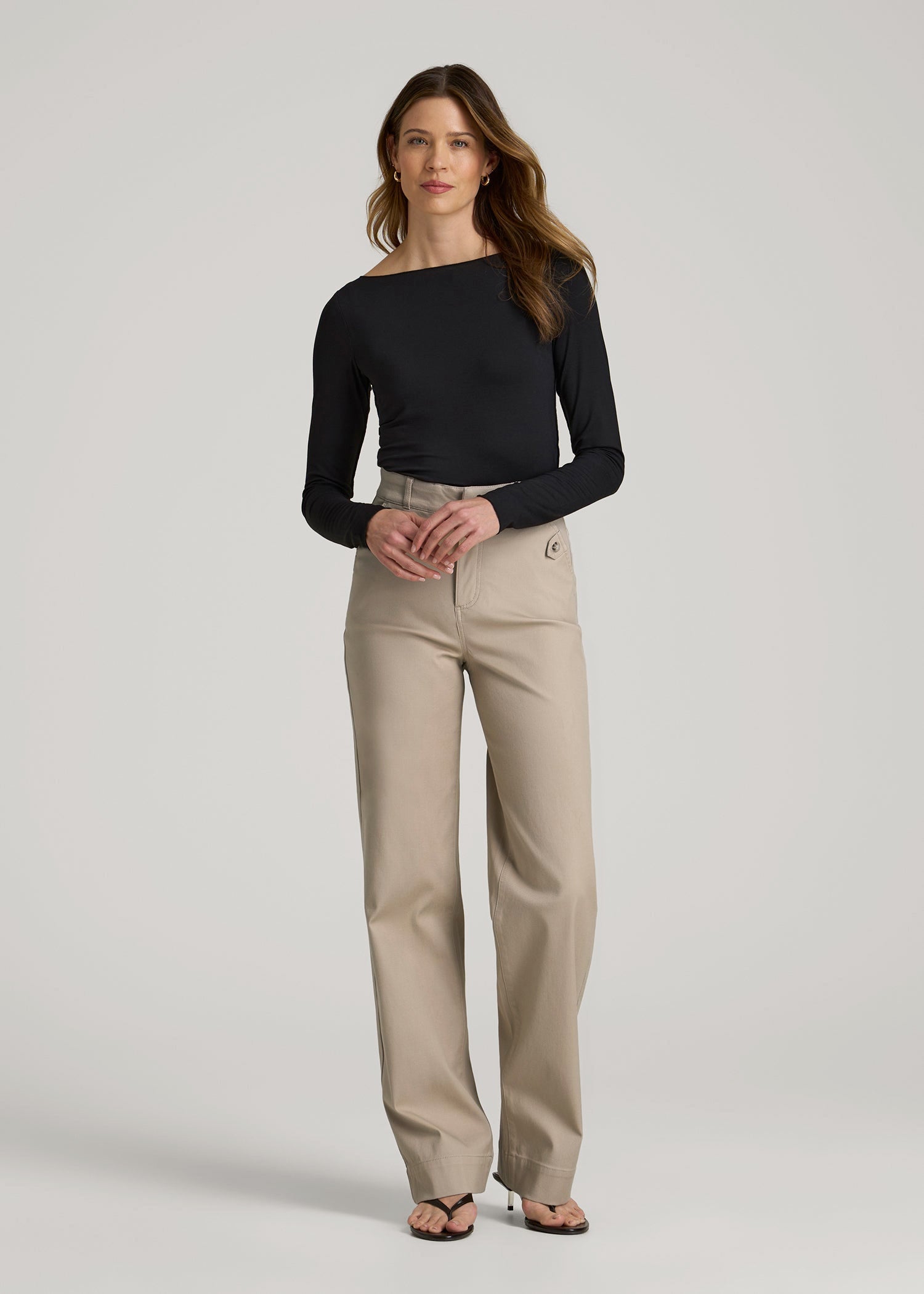 Stretch Twill Wide Leg Pant for Tall Women in Light Khaki