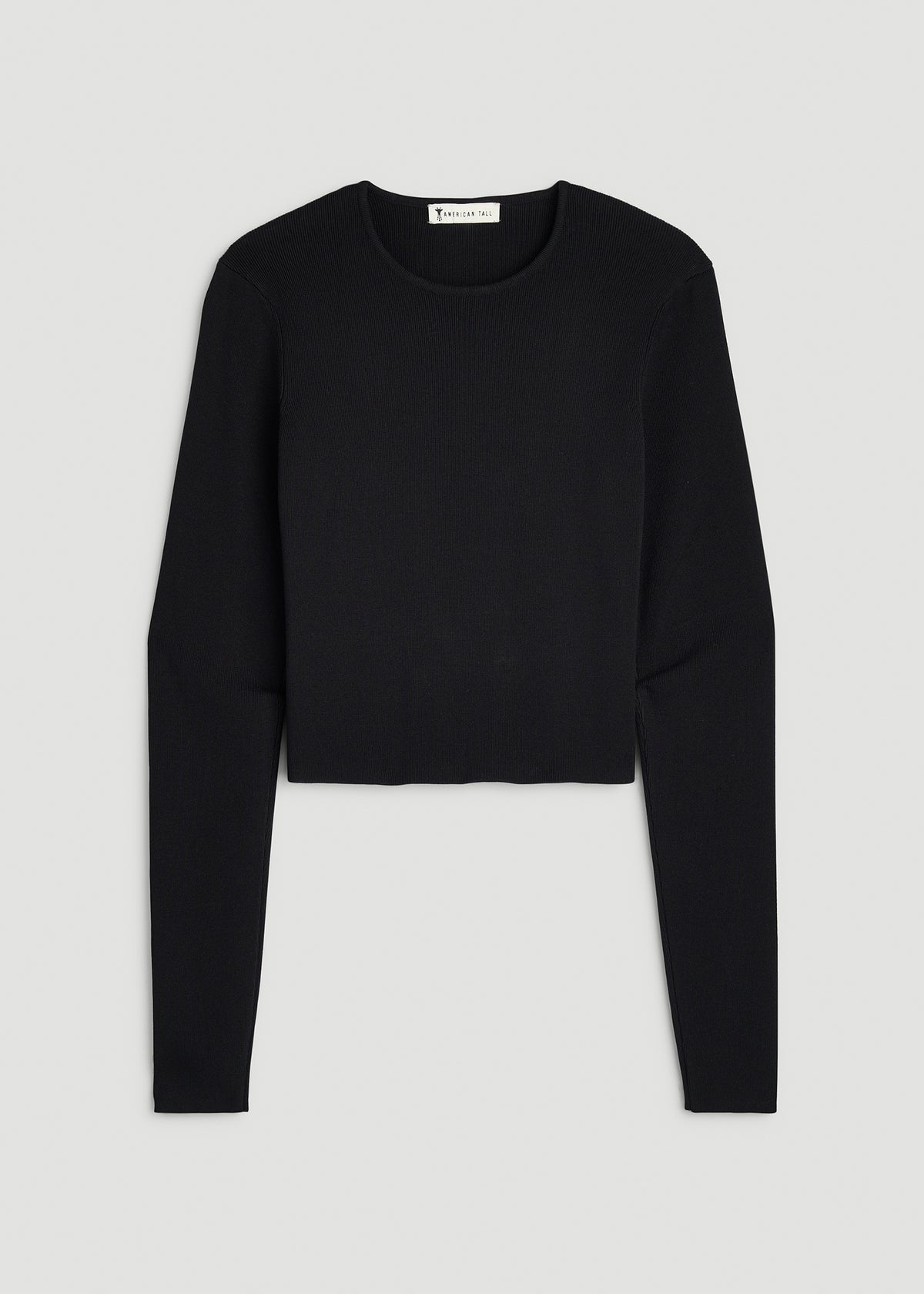 Structured Knit Cropped Long Sleeve Top for Tall Women in Deep Black
