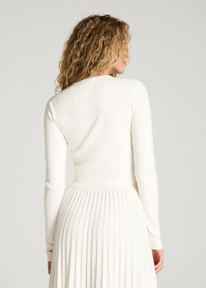 Structured Knit Cropped Long Sleeve Top for Tall Women in White Alyssum