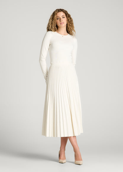 Structured Knit Cropped Long Sleeve Top for Tall Women in White Alyssum