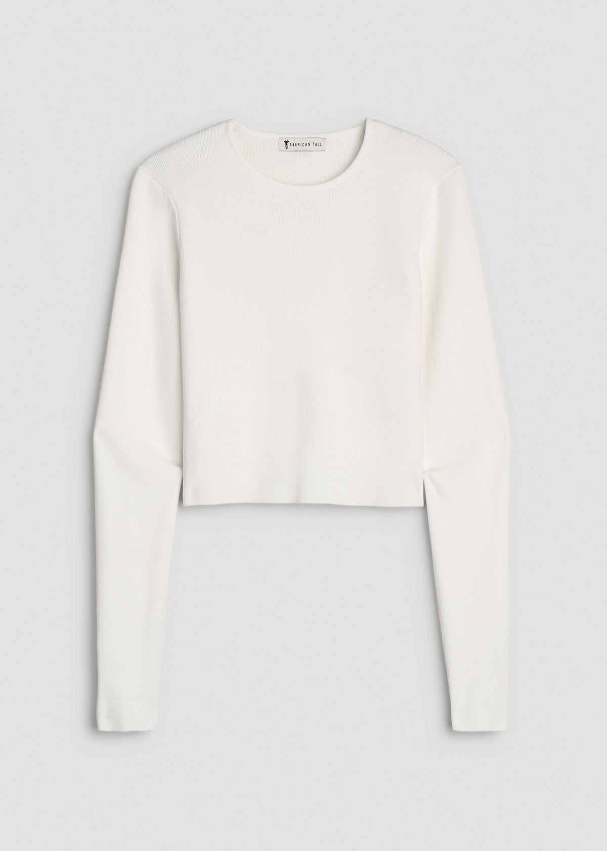 Structured Knit Cropped Long Sleeve Top for Tall Women in White Alyssum