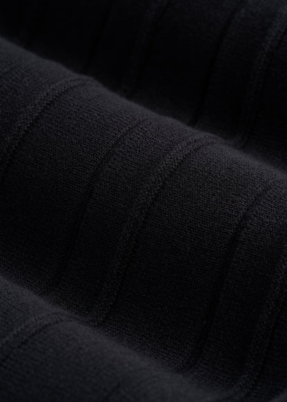 Structured Knit Pleated Midi Skirt for Tall Women in Deep Black