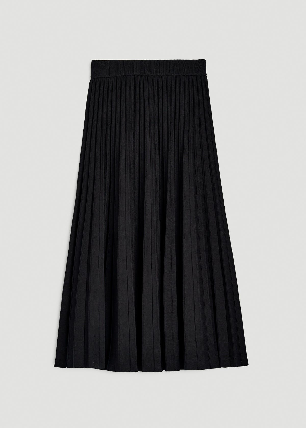 Structured Knit Pleated Midi Skirt for Tall Women in Deep Black
