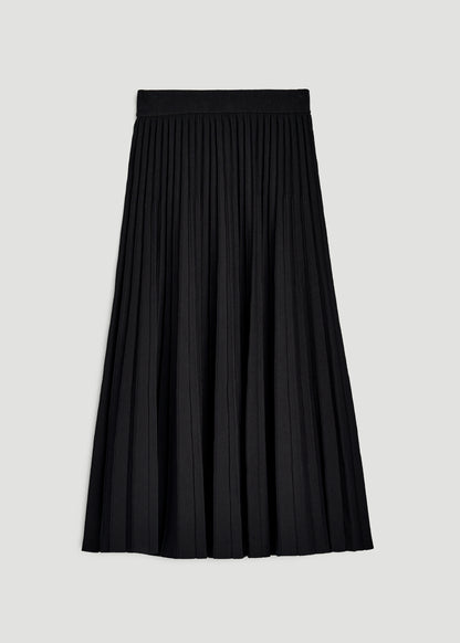 Structured Knit Pleated Midi Skirt for Tall Women in Deep Black