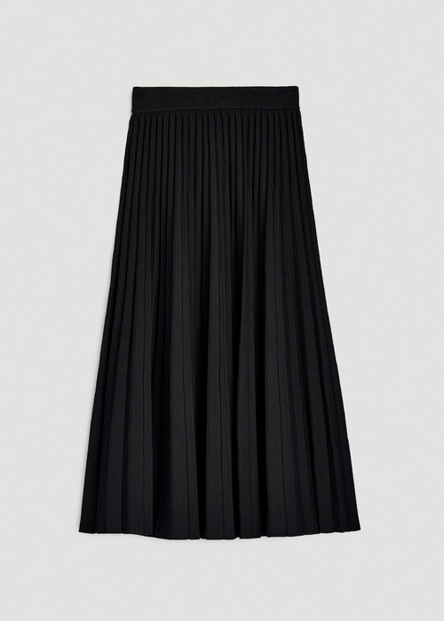 Structured Knit Pleated Midi Skirt for Tall Women in Deep Black