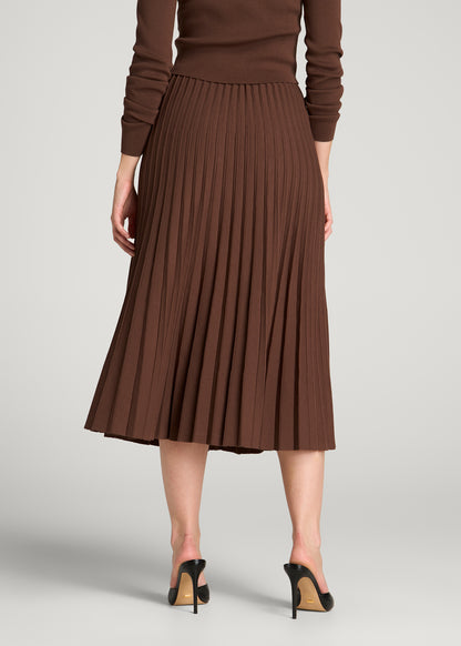 Structured Knit Pleated Midi Skirt for Tall Women in Deep Caramel