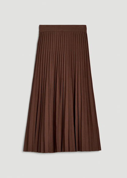Structured Knit Pleated Midi Skirt for Tall Women in Deep Caramel