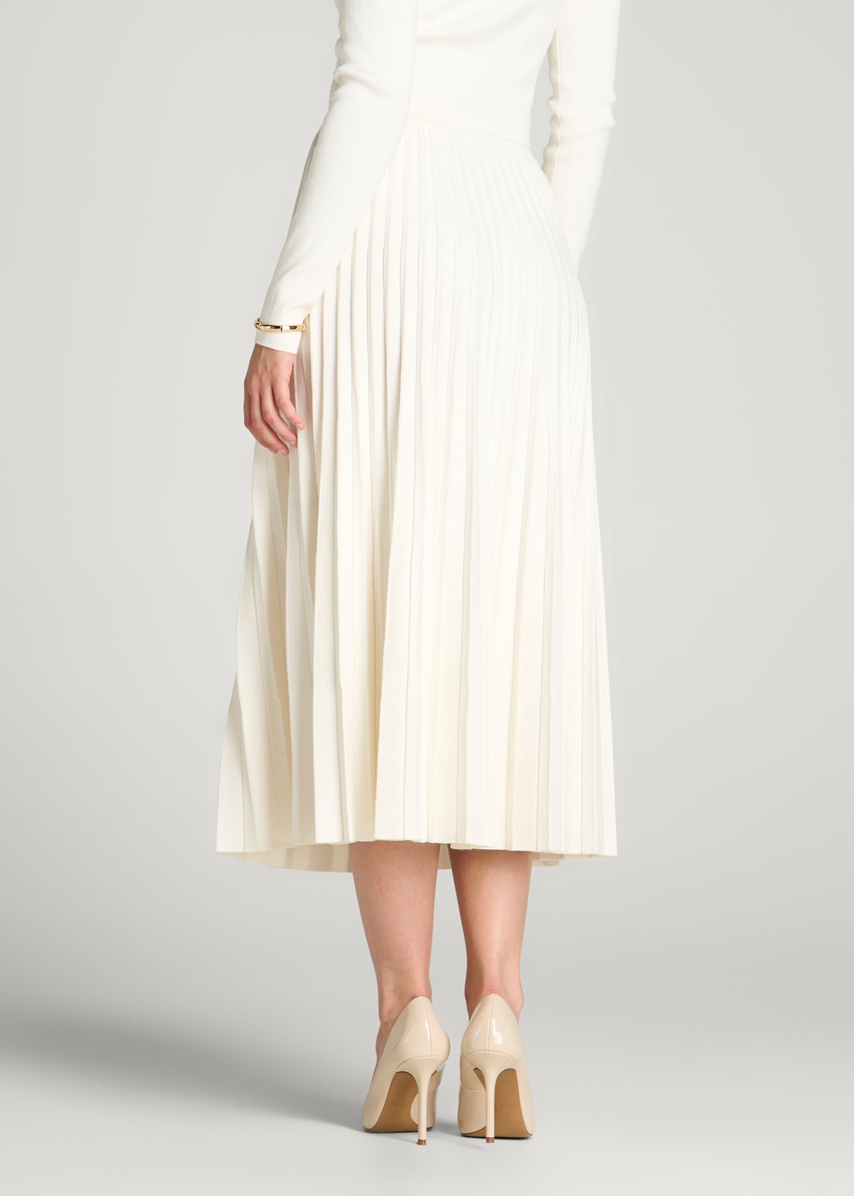 Structured Knit Pleated Midi Skirt for Tall Women in White Alyssum