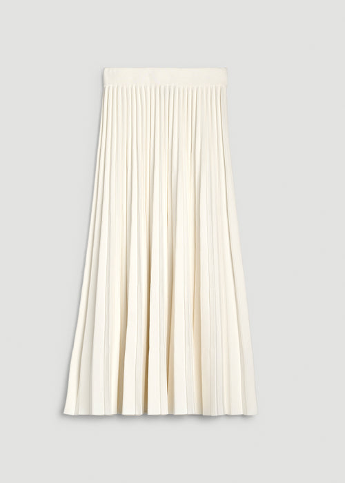 Structured Knit Pleated Midi Skirt for Tall Women in White Alyssum