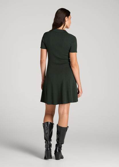 Structured Knit Short Sleeve Polo Dress for Tall Women in Boreal Forest